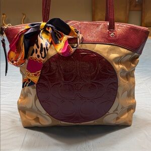 Coach Burgundy and Tan Signature Large Tote and now